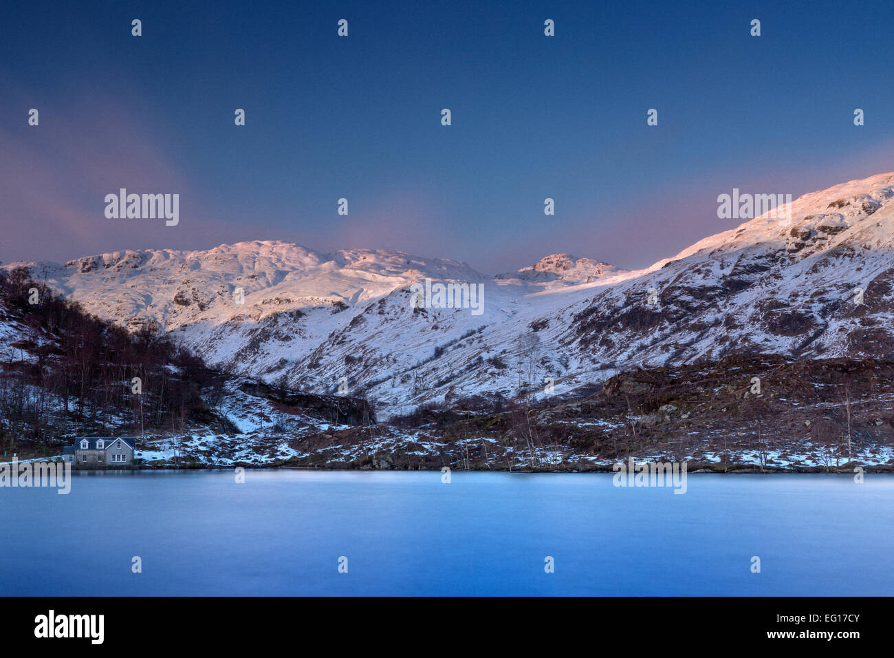 Sunset over Loch Katrine, The Trossachs, Scotland, United Kingdom. Stock Photo