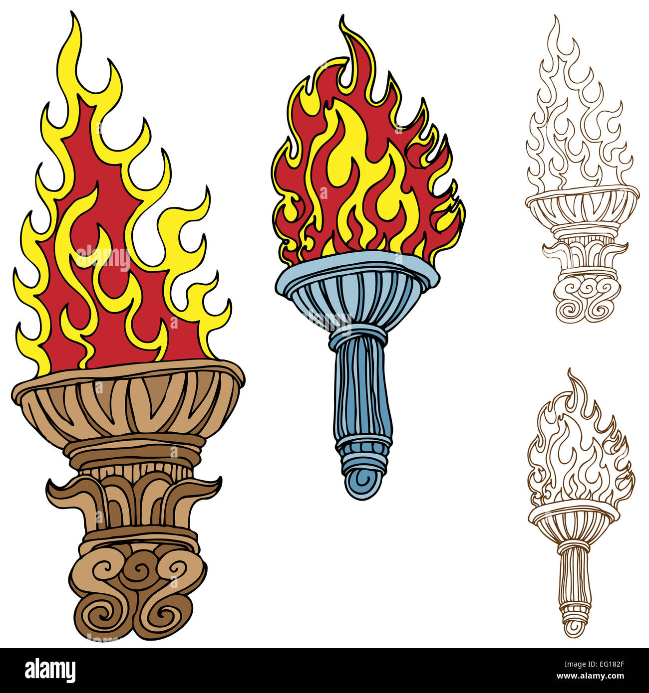 Torch Light Decorative Flame Stick Retro Vector Stock Vector Image