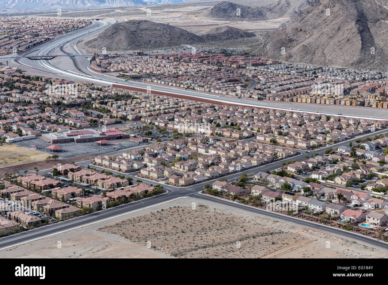 Las Vegas suburban housing sprawl and the Spring Mountains in Southern