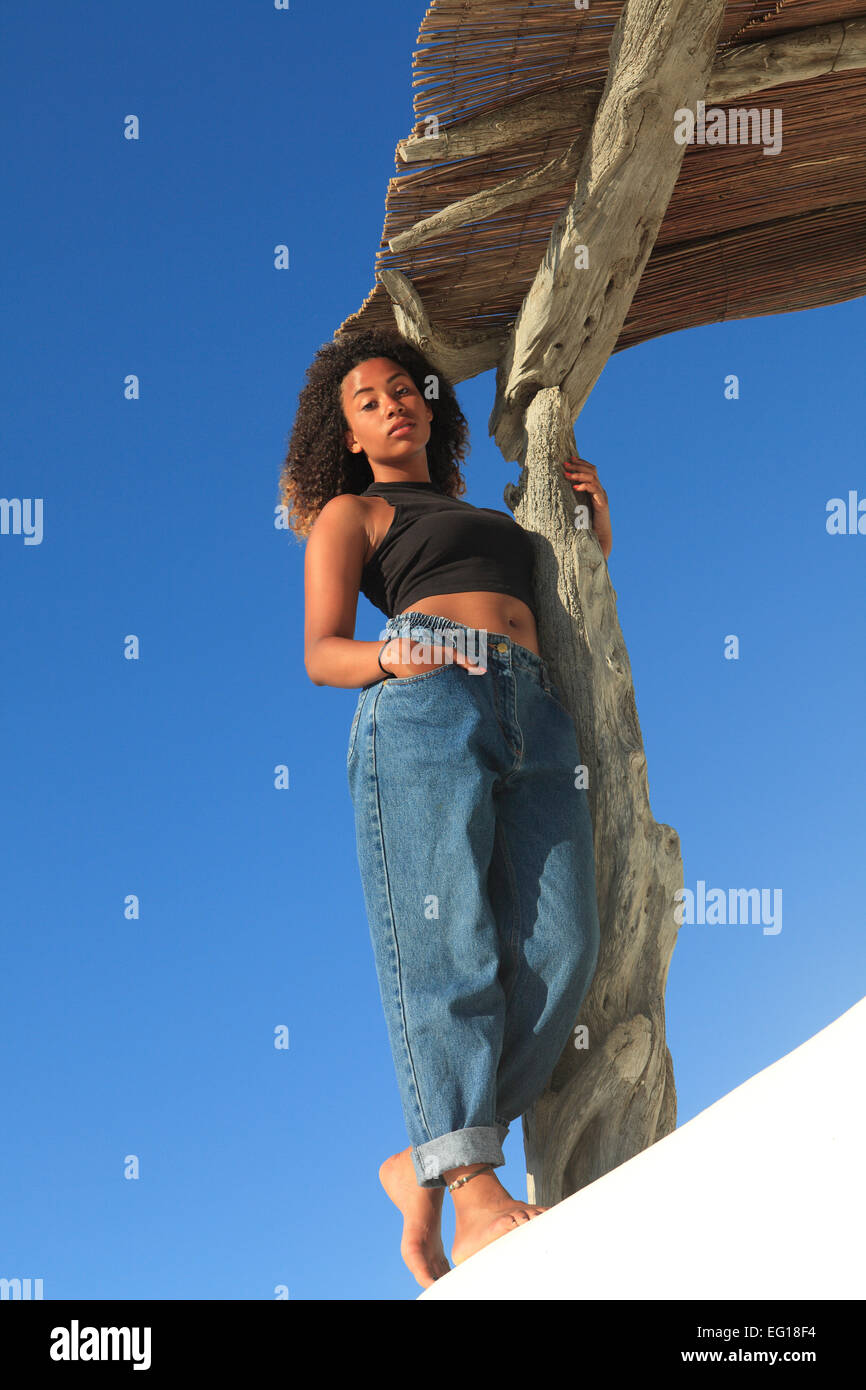greece a young mixed race girl posing on holiday Stock Photo