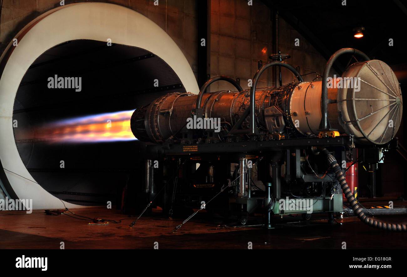 An afterburner glows during a test engine run and diagnostics on an F ...