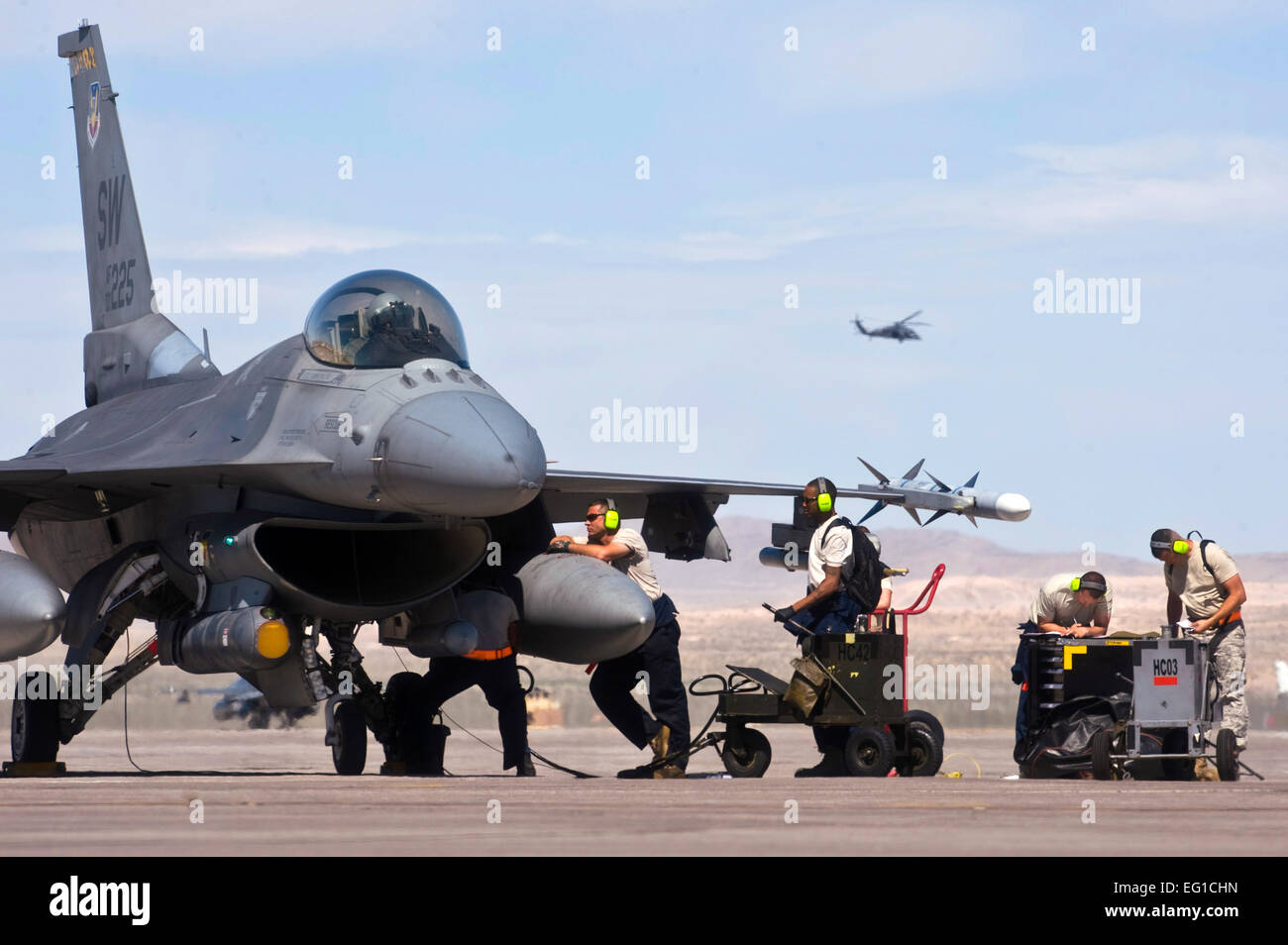 U.S. Air Force Airmen of the 20th Fighter Wing, Shaw Air Force Base, S.C., participate in Green Flag West 11-6 at Nellis Air Force Base, Nev., April 20, 2011. Green Flag West replicates irregular warfare conditions currently found in Southwest Asia. Aircrews work closely with Air Force joint terminal attack controllers. Pilots train for a mission such as close air support and aerial reconnaissance.  Senior Airman Brett Clashman Stock Photo