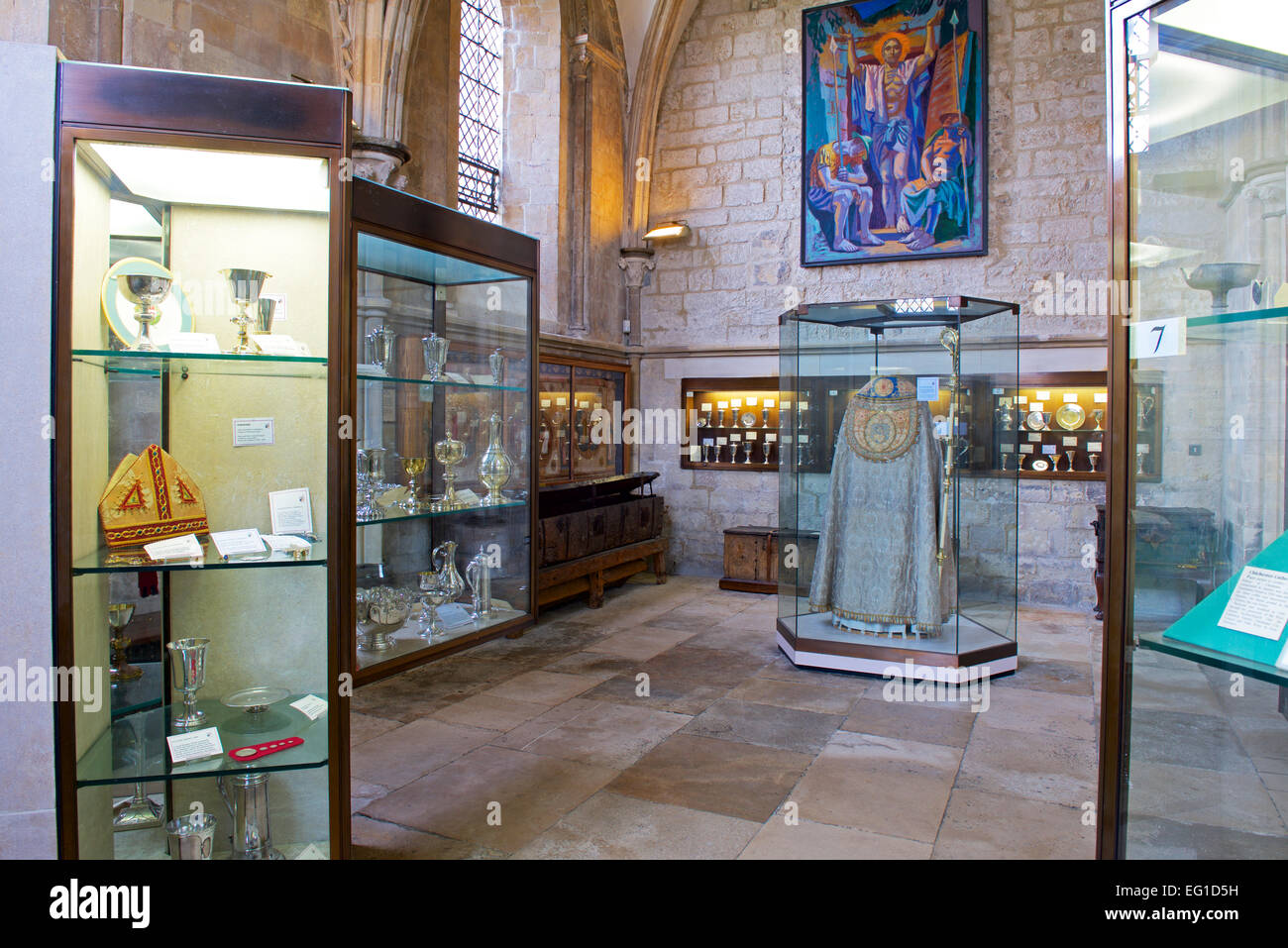 Displays in the Treasury, Chichester Cathedral, Hampshire, England UK Stock Photo