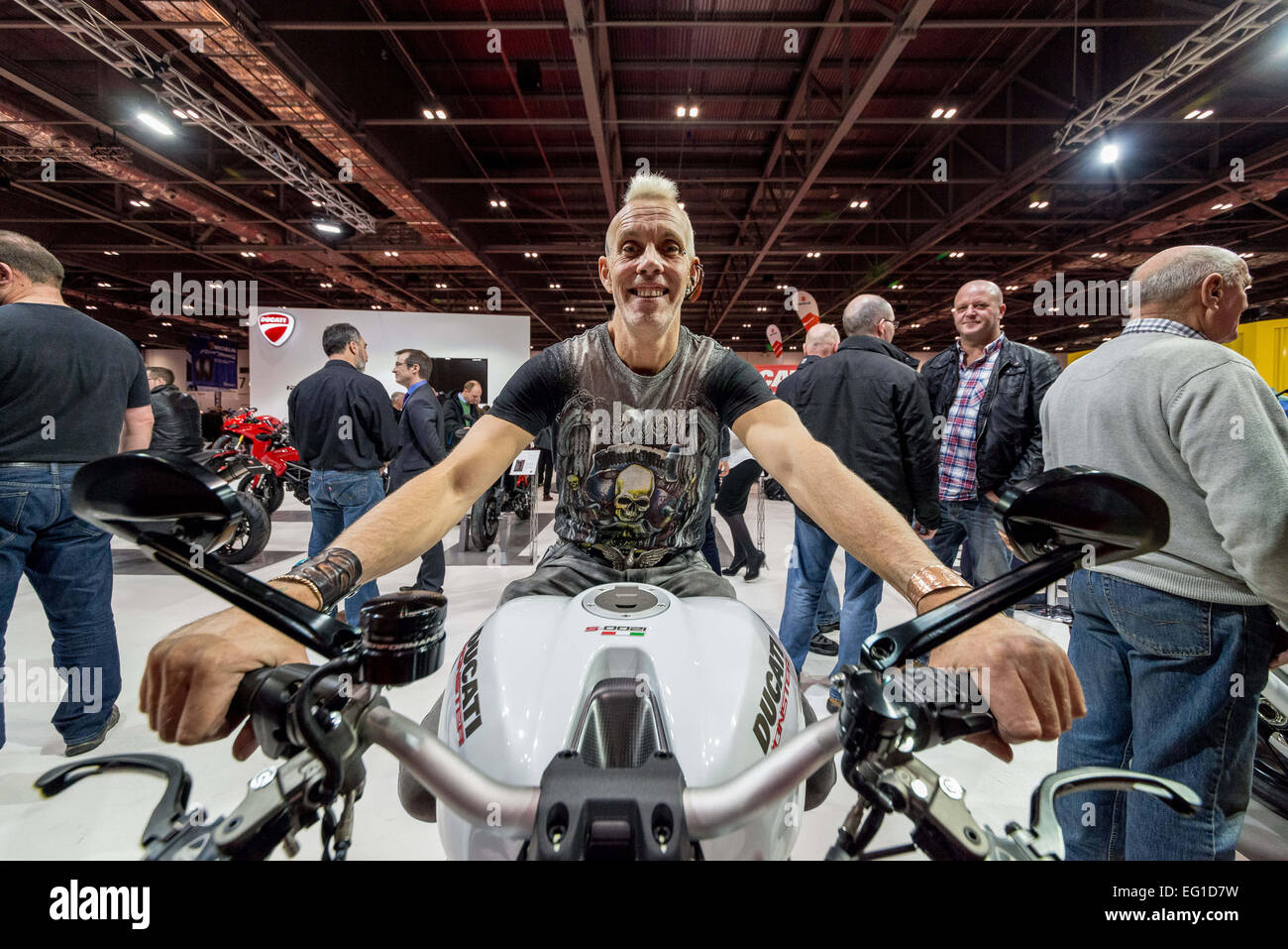 Feb. 13, 2015 - This unbelievable line-up of new models coming from the world's leading manufacturers straight to the Carole Nash MCN London Motorcycle Show.Visitors over the three days will get to see new machines such as the BMW R1200R, Ducati Scrambler, Kawasaki H2, KTM 1290 Super Adventure, Suzuki GSX-S1000, Triumph Street Triple RX and the eagerly anticipated, all-new Yamaha YZF-R1. It's a multi stage, multi event and multi star-studded show that promises to pack the entire world of motorcycling into one massive weekend. © Velar Grant/ZUMA Wire/ZUMAPRESS.com/Alamy Live News Stock Photo