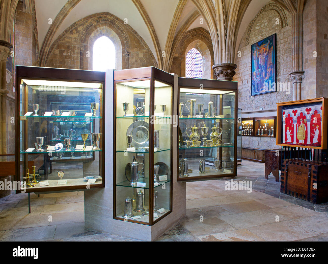 Displays in the Treasury, Chichester Cathedral, Hampshire, England UK Stock Photo