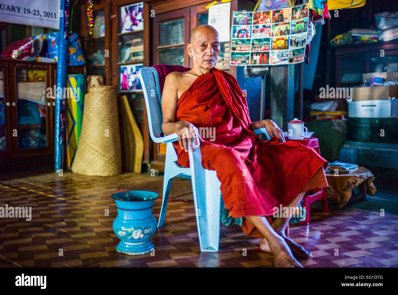 Myanmar, Bago, the rector monk of a monastry on the outskirts of the city Stock Photo
