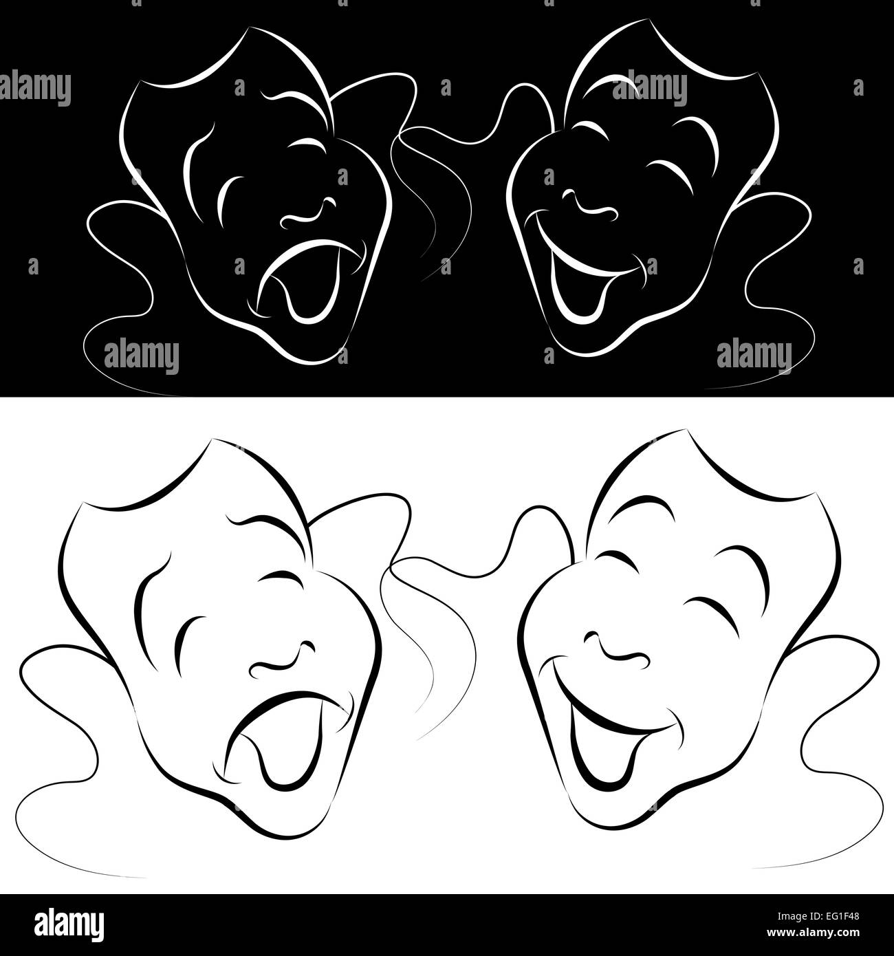 An image of a drama mask line art set. Stock Photo