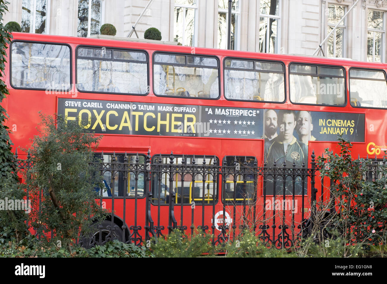 London Double decker bus advertising The Foxcatcher Stock Photo