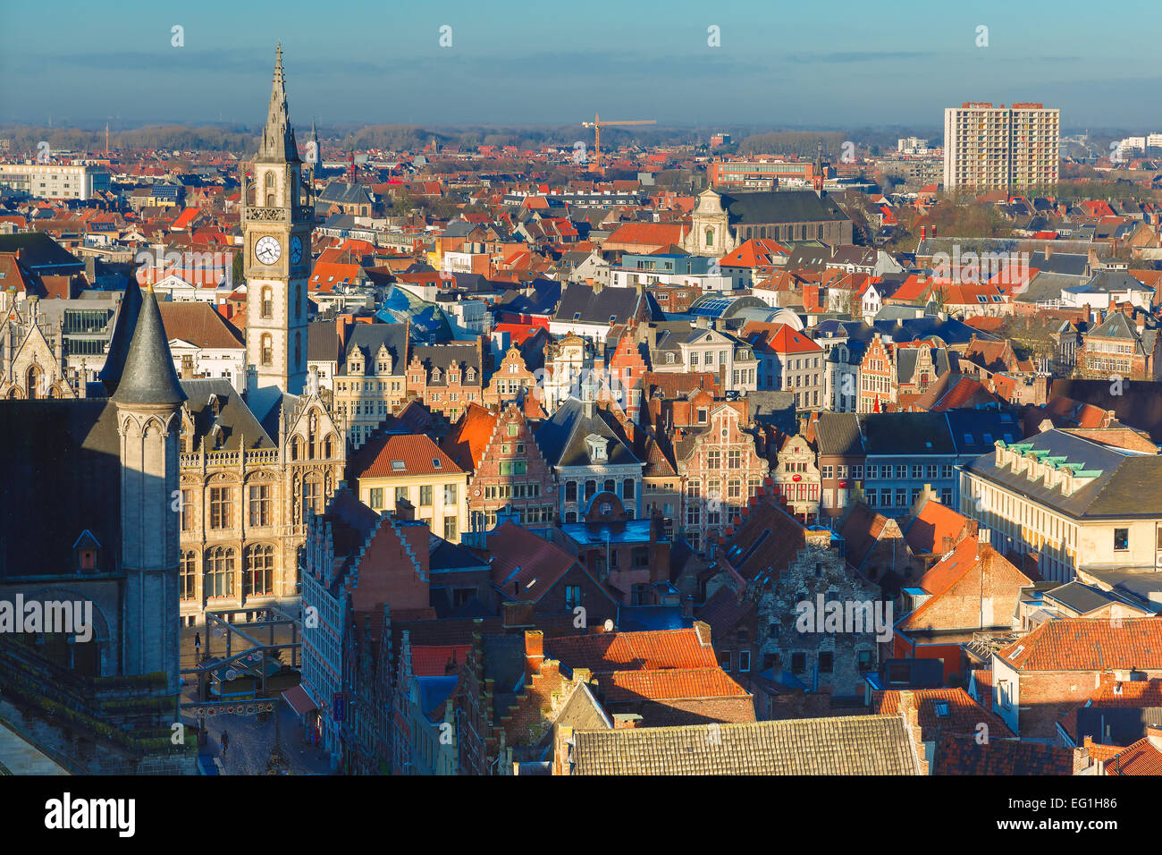 Aerial view of Ghent from Belfry, Belgium. Stock Photo