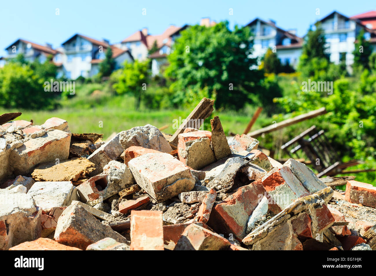 Detroyed Stack Rocks Construction site. Closeup of stack of old grunge destroyed damaged ...