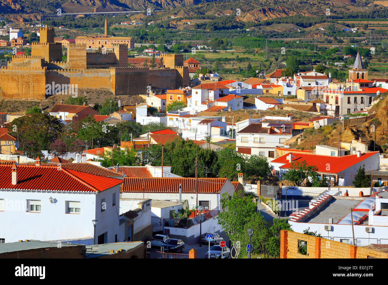 Cityscape with Alcazaba, Guadix, Andalusia, Spain Stock Photo