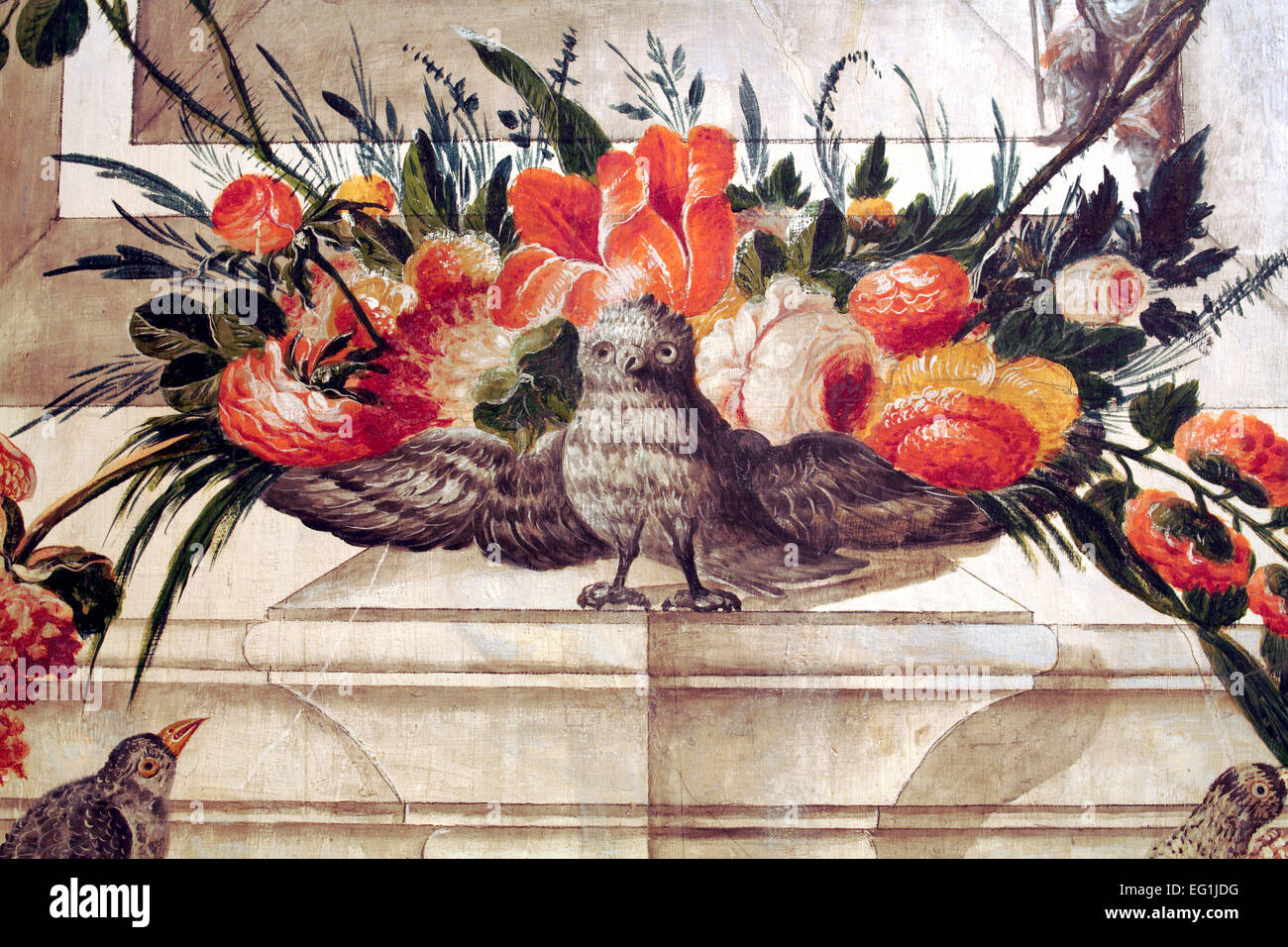 Bird, Baroque painting, Interior of San Juan de Dios church (1759), Granada, Andalusia, Spain Stock Photo