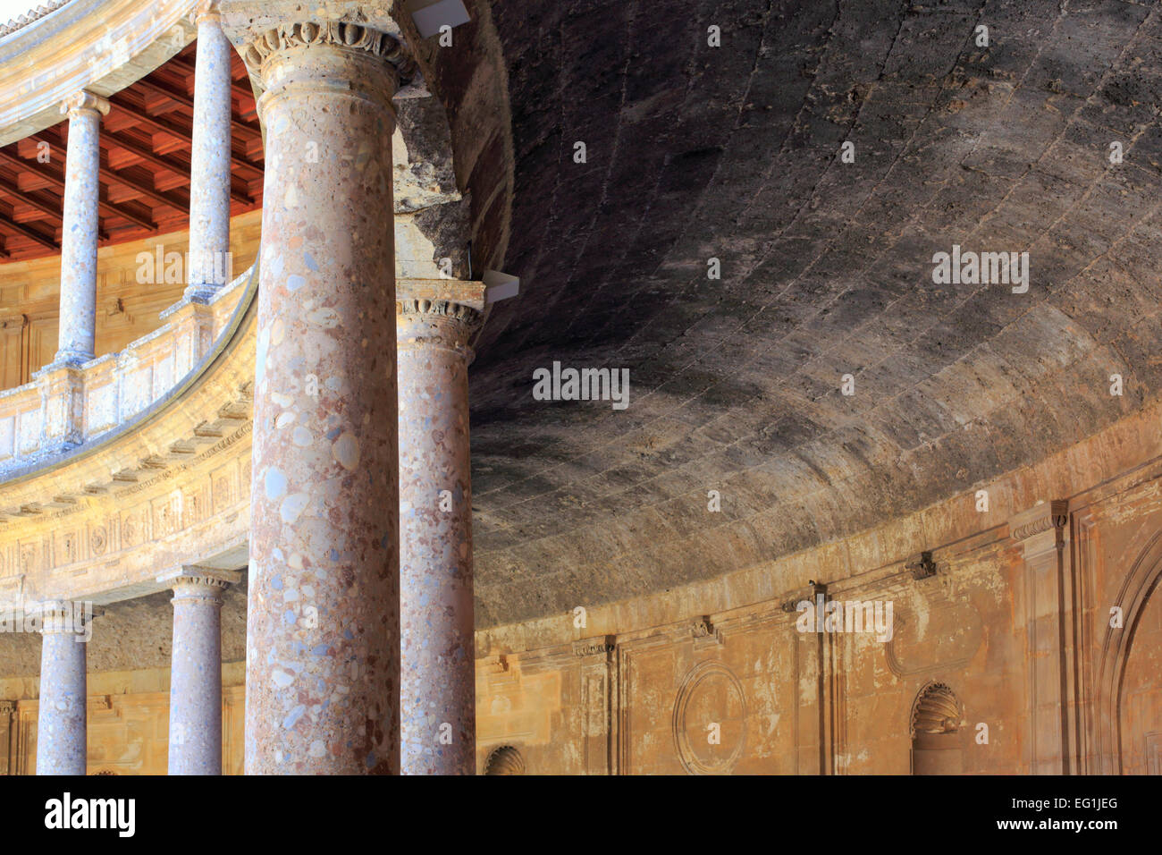 Patio of palace of Charles V, Alhambra, Granada, Andalusia, Spain Stock Photo