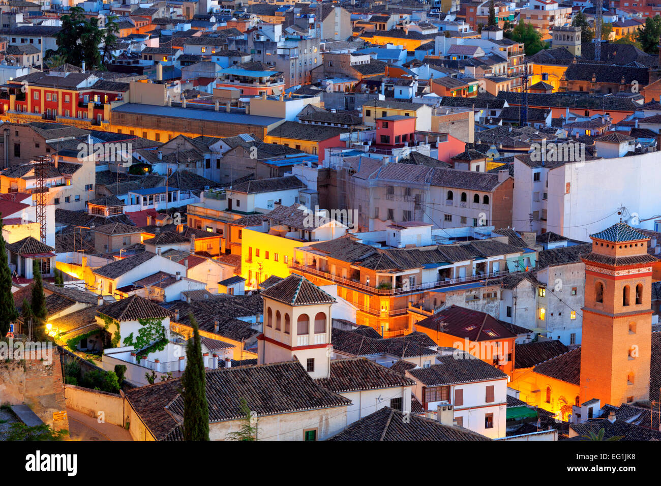 Cityscape at sunset, Granada, Andalusia, Spain Stock Photo