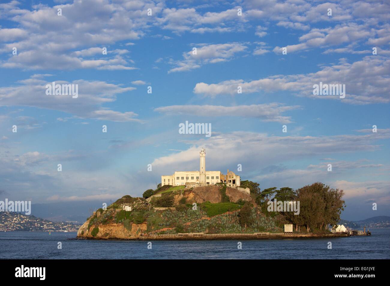 Alcatraz Prison on a beautiful morning in San Francisco Bay, California Stock Photo