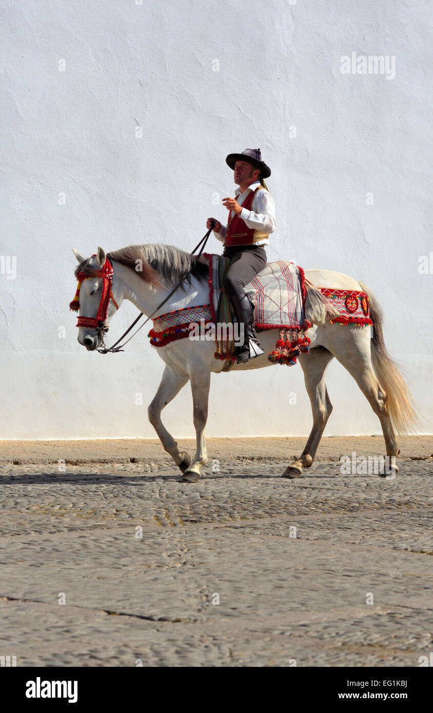 Horseman near Plaza de Toros, Ronda, Andalusia, Spain Stock Photo