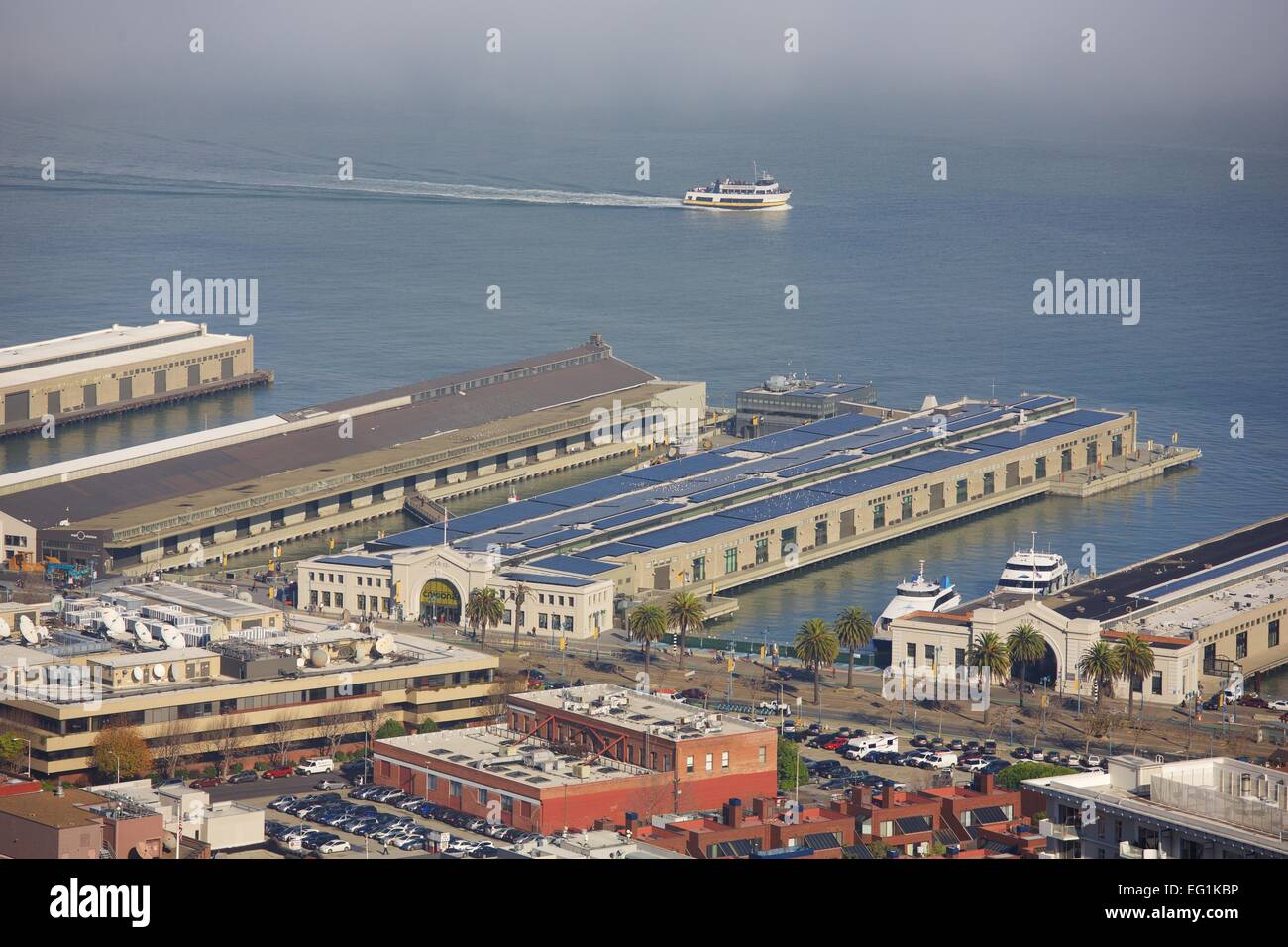 Aerial view of San Francisco's waterfront piers Stock Photo