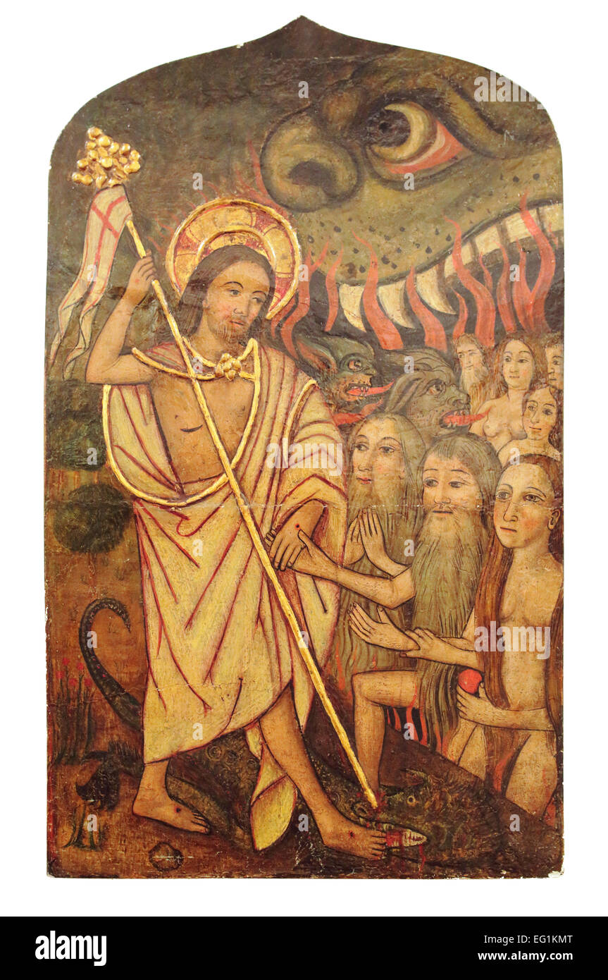 Harrowing of Hell, painting (14th century), Jerez de la Frontera, Andalusia, Spain Stock Photo