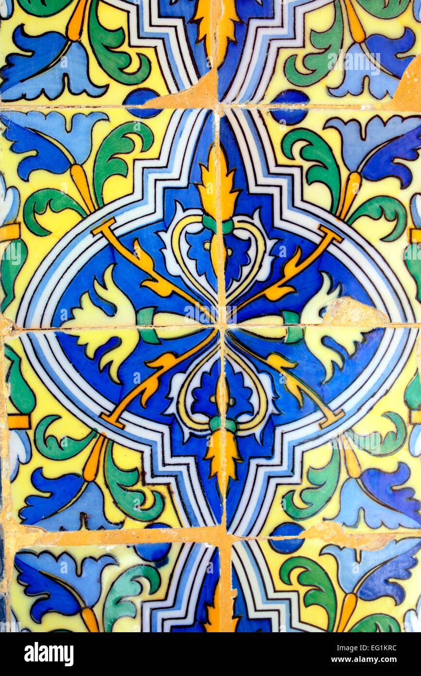 Azulejo ornament on the wall, Alcazar, royal palace, Seville, Andalusia, Spain Stock Photo