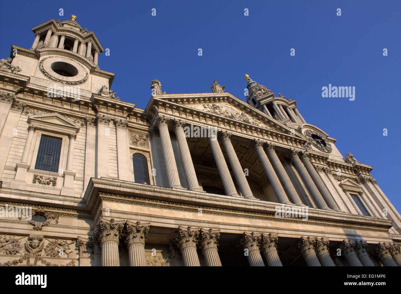 LONDON, UK  - 22nd Sept 2014: Pillars on the front entrance of St Pauls' Cathedral. Stock Photo