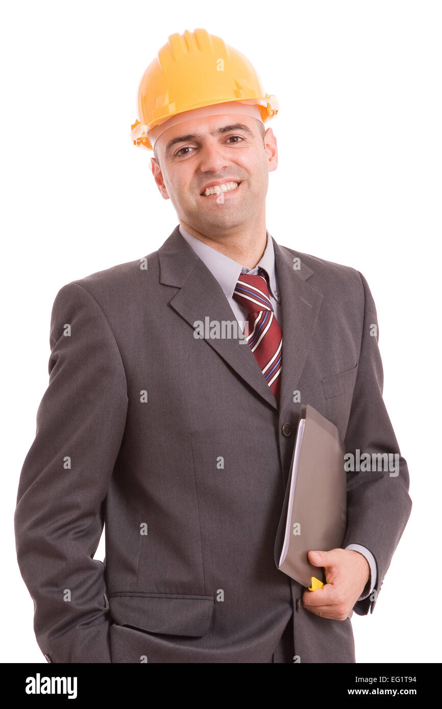 Young Engineer posing isolated over white background Stock Photo - Alamy
