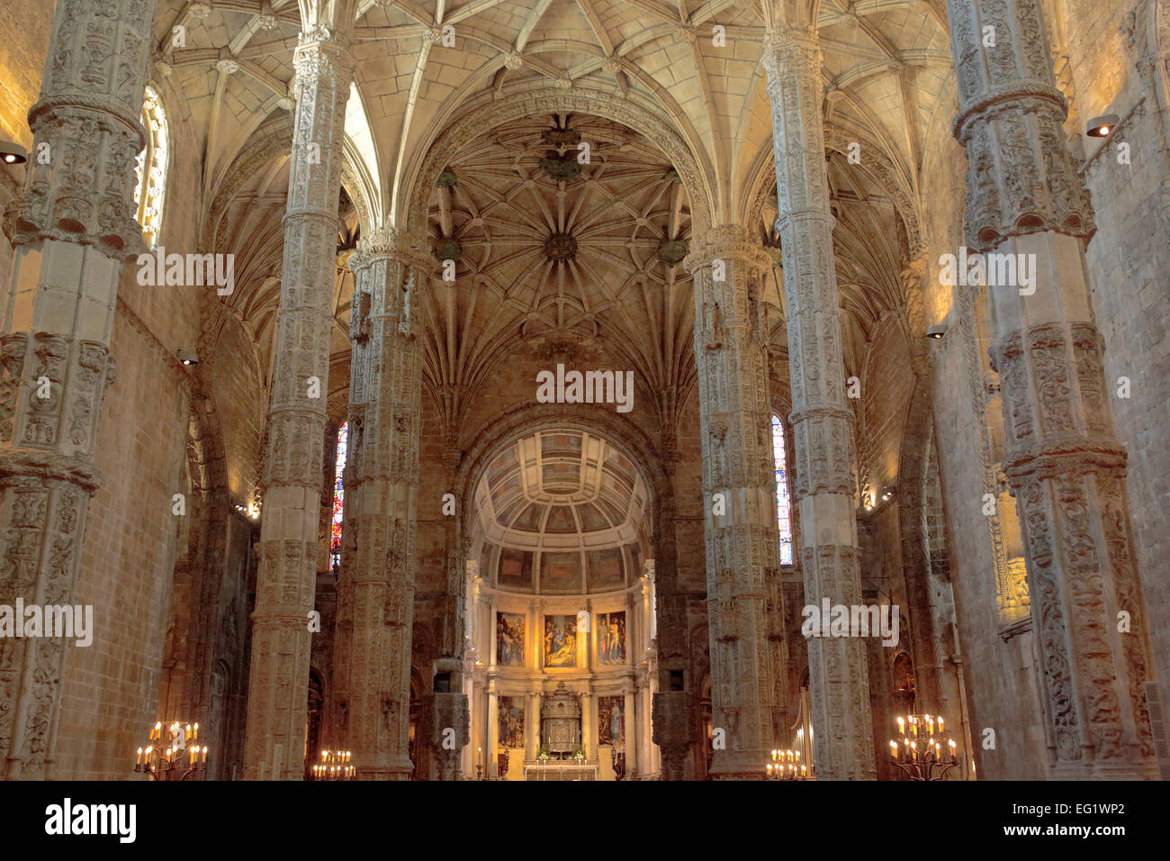 Jeronimos monastery (Hieronymites Monastery), interior of Church of Santa Maria, Lisbon, Portugal Stock Photo