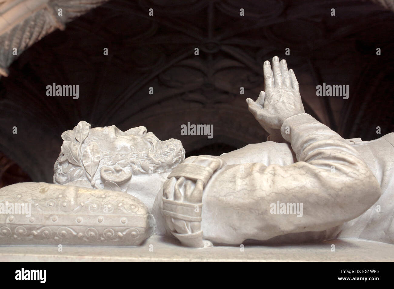 Tomb of poet Luis de Camoes, Jeronimos monastery (Hieronymites Monastery), Church of Santa Maria, Lisbon, Portugal Stock Photo