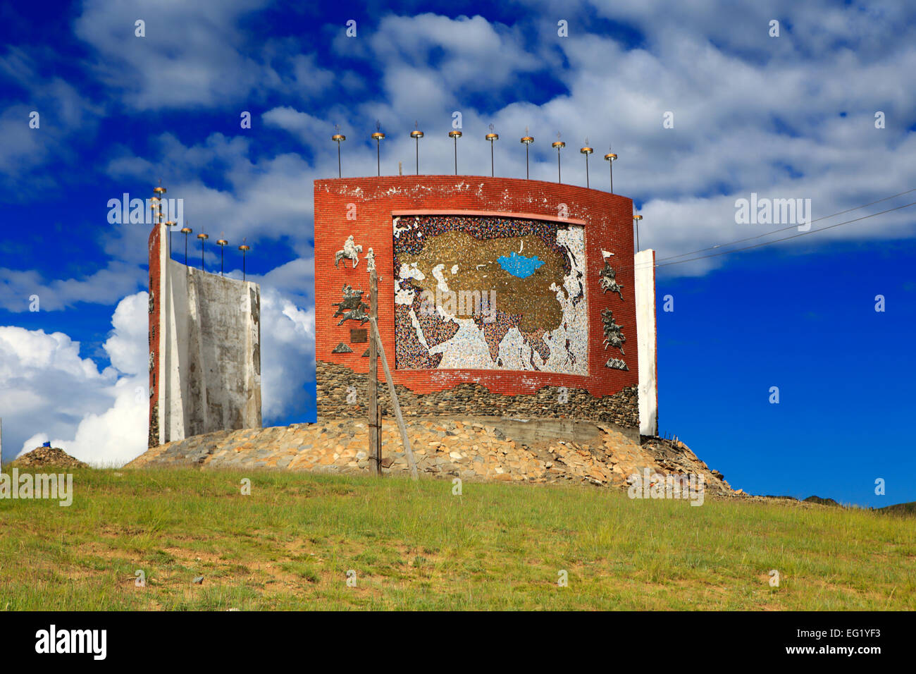 Modern monument to Three Mongol Empires, Kharakhorin, Mongolia Stock Photo