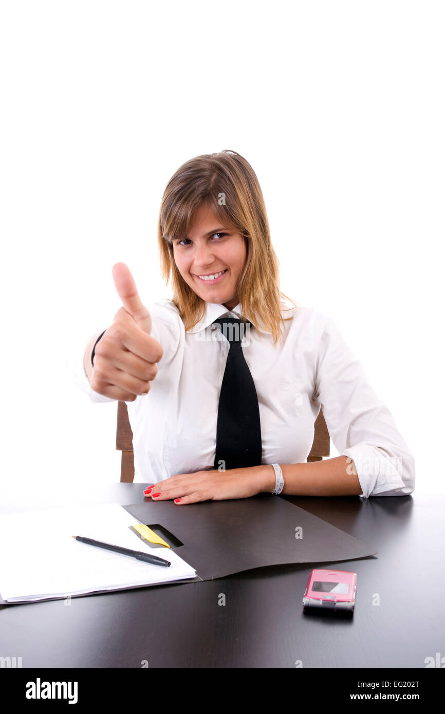 Happy business woman showing thumbs up, isolated on white Stock Photo ...