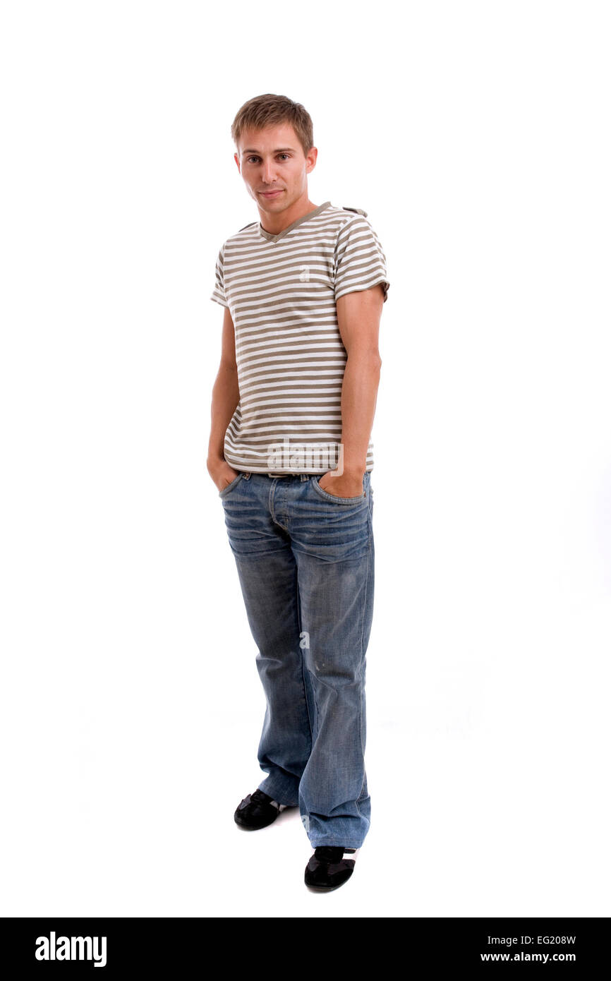Young casual man posing, isolated in white background Stock Photo - Alamy