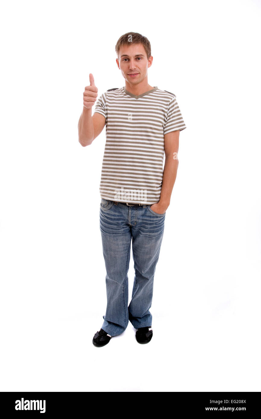 Young casual man posing, isolated in white background Stock Photo - Alamy