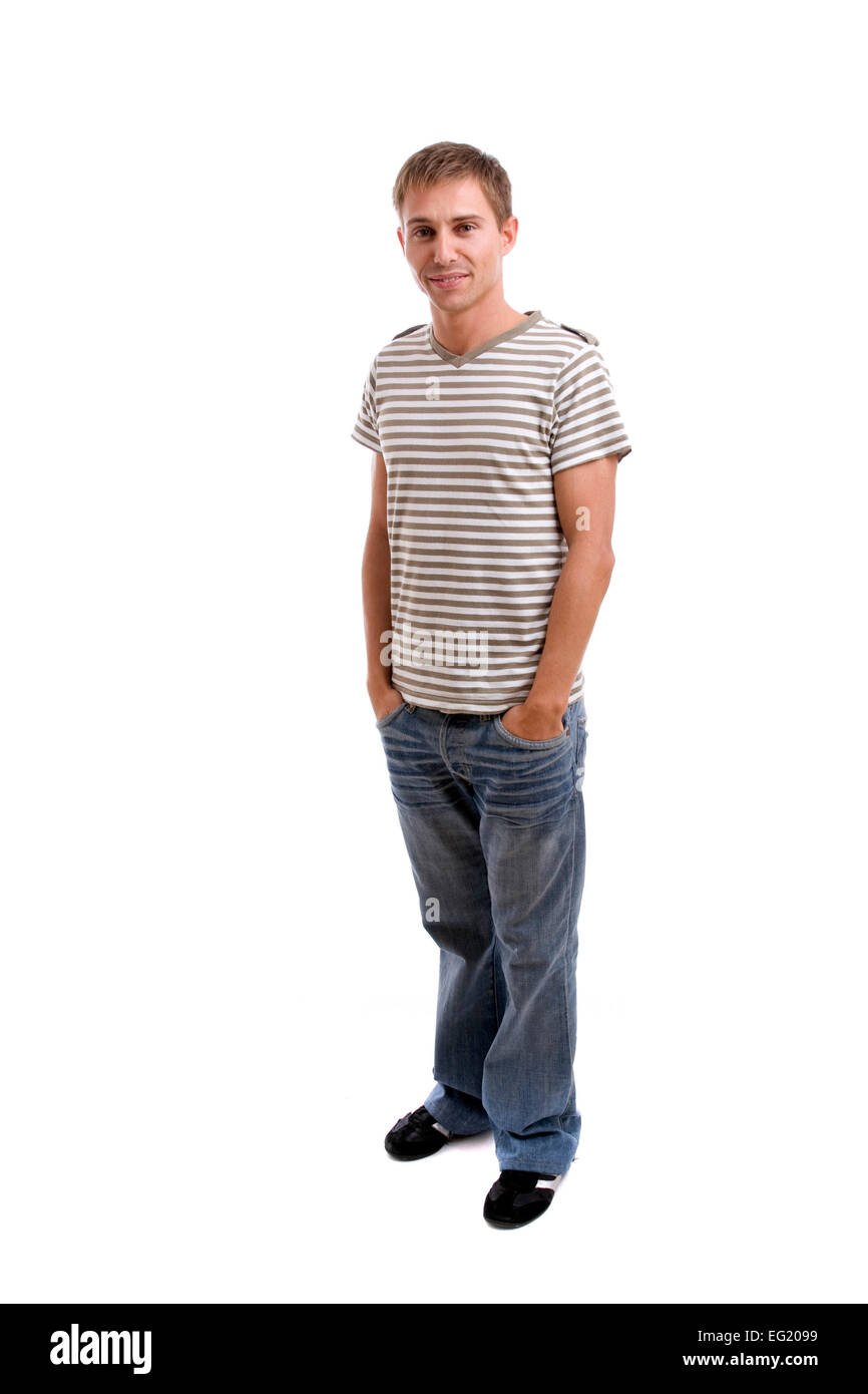 Young casual man posing, isolated in white background Stock Photo - Alamy