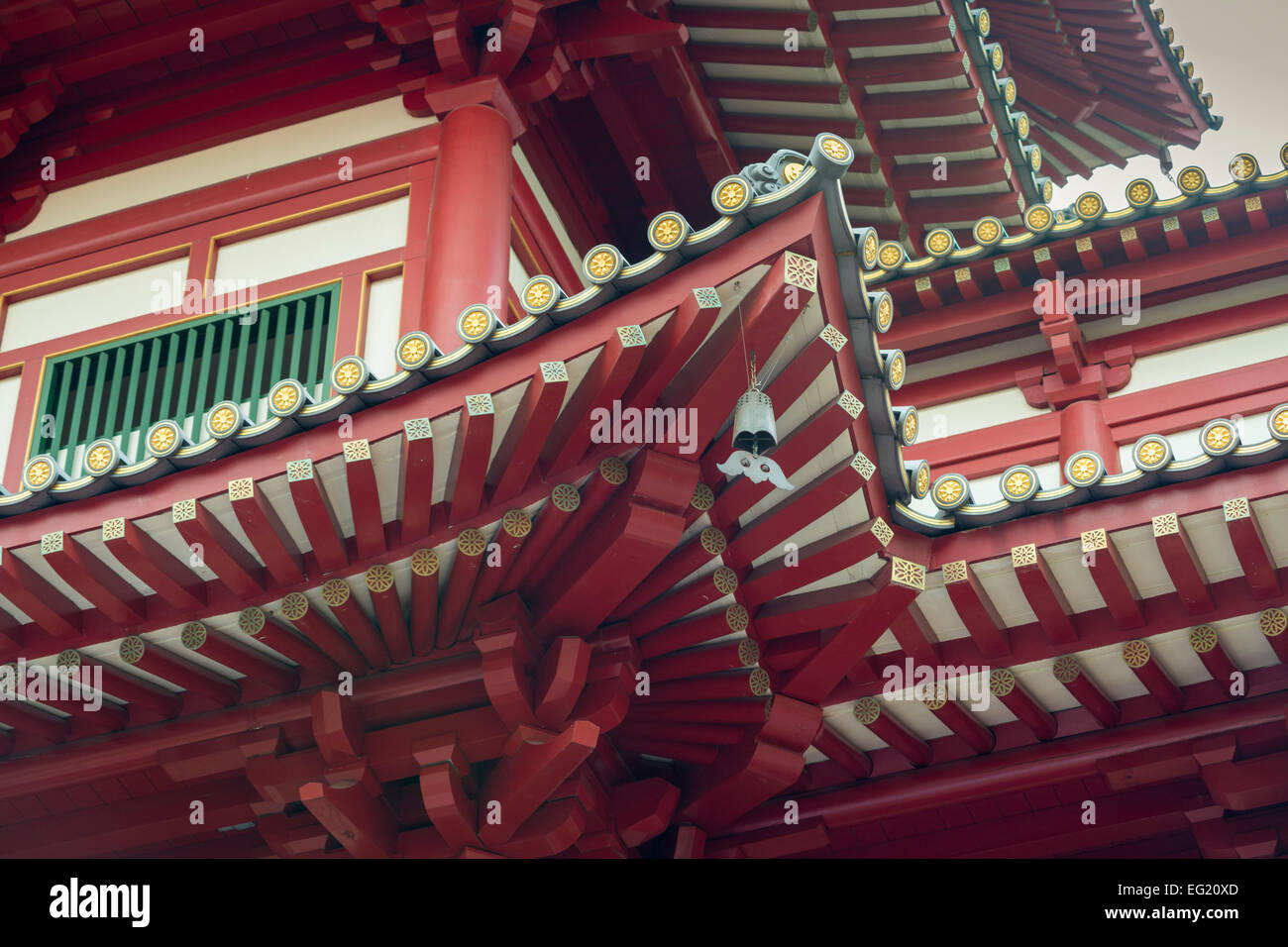 fragment of wooden building of Buddha Tooth Relic Temple in Singapore Chinatown Stock Photo