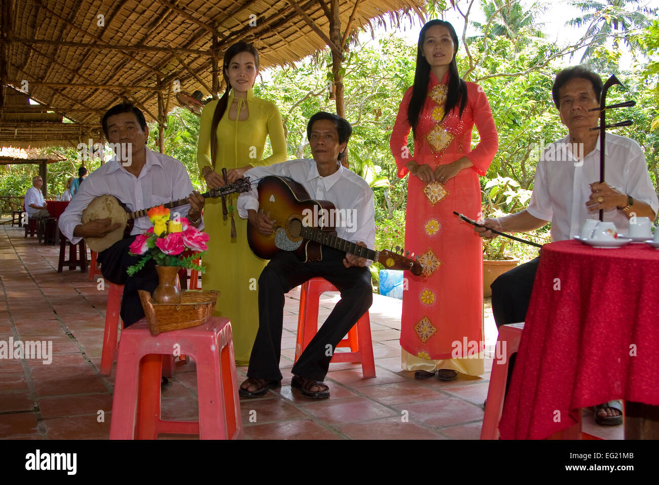 Vietnamese folk music group in the Mekong Delta, Vietnam, Asia Stock