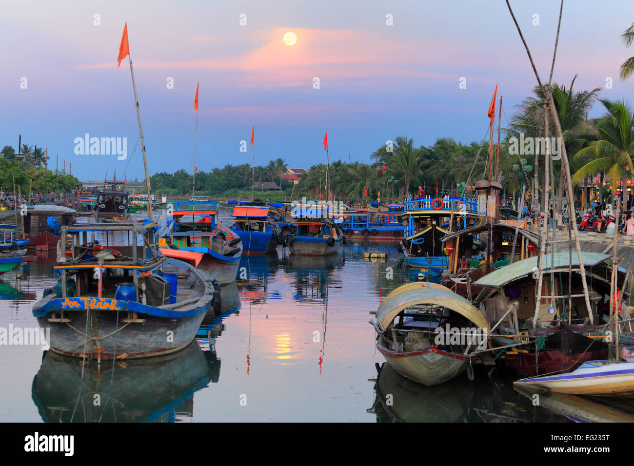 Evening in Hoi An, Thu Bon River, Vietnam Stock Photo