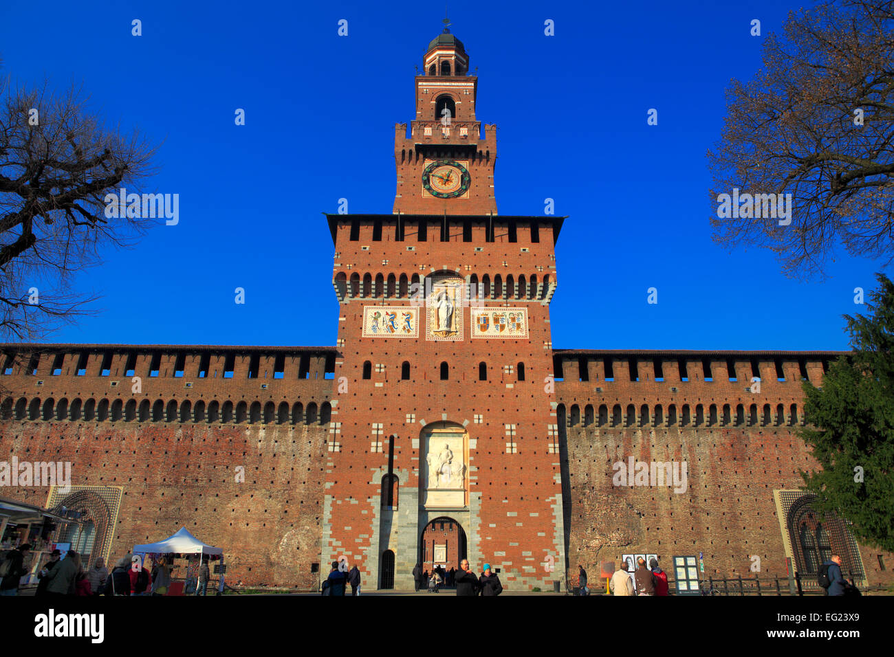 Sforza Castle (Castello Sforzesco), Torre del Filarete (15th century), Milan, Lombardy, Italy Stock Photo