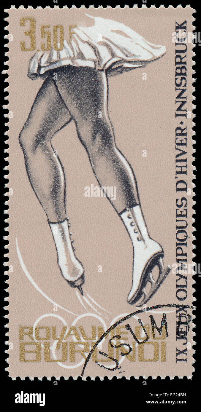 BURUNDI - CIRCA 1964: A stamp printed in Burundi, dedicated to the Olympic Winter Games in Innsbruck, circa 1964 Stock Photo