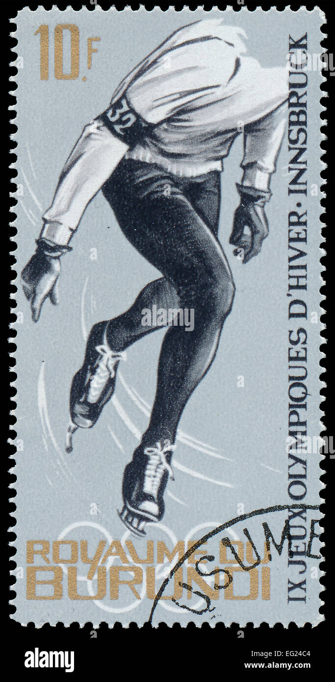 BURUNDI - CIRCA 1964: A stamp printed in Burundi, dedicated to the Olympic Winter Games in Innsbruck, circa 1964 Stock Photo