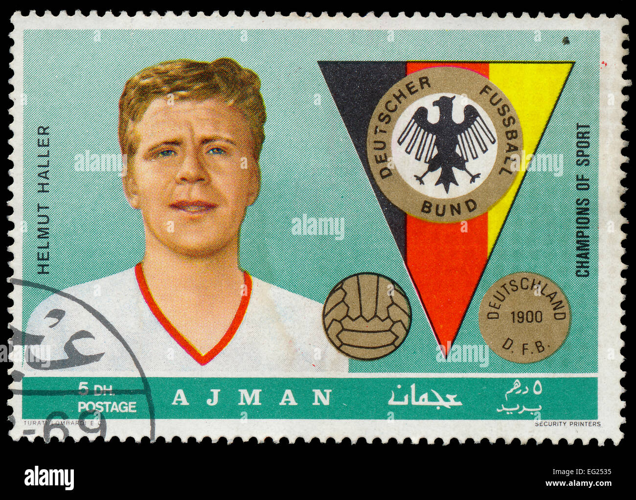 AJMAN - CIRCA 1969: a postage stamp printed in Ajman one of the emirares of the United Arab Emirates showing an image of Helmut  Stock Photo