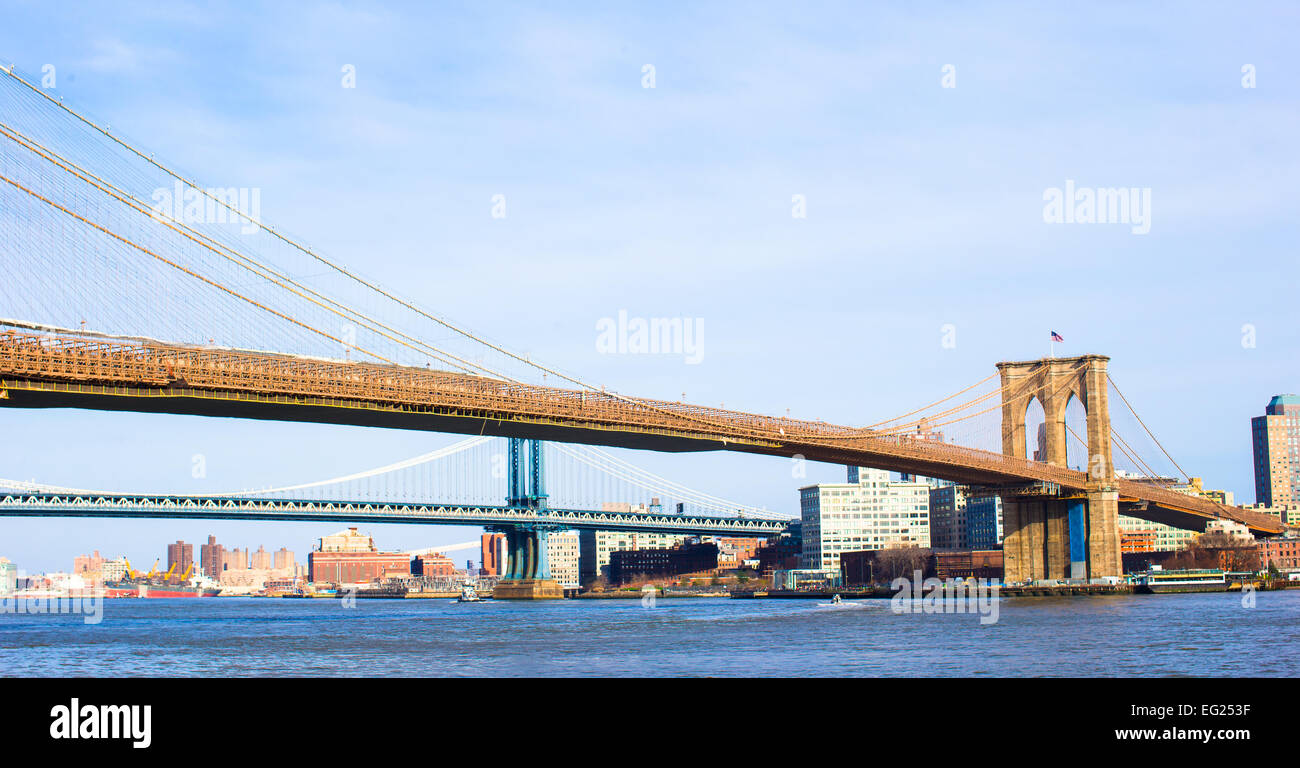 Brooklyn Bridge over East River viewed from New York City Stock Photo ...