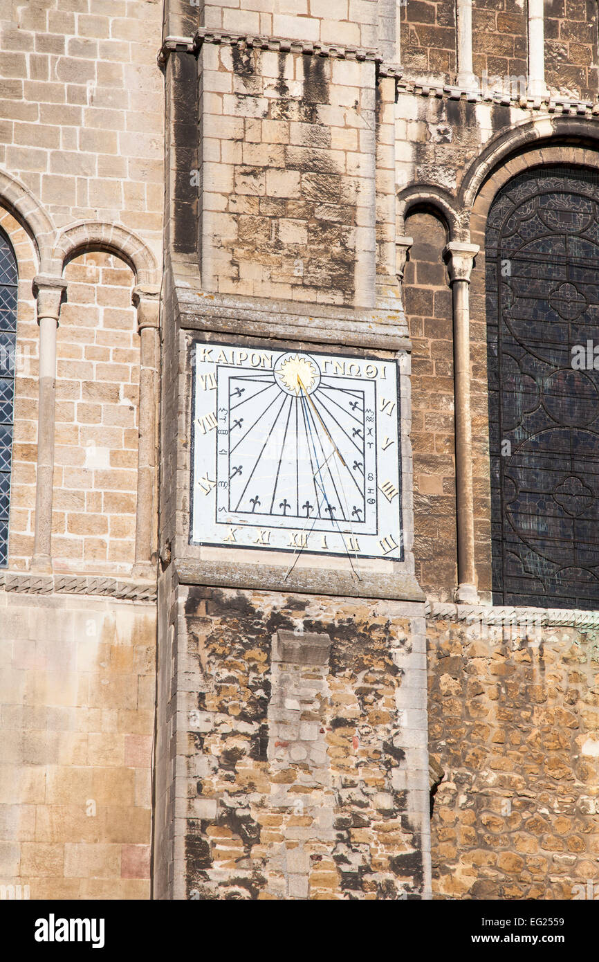 Detail of the sundial on the side of Ely Cathedral, Cambridgeshire, England Stock Photo