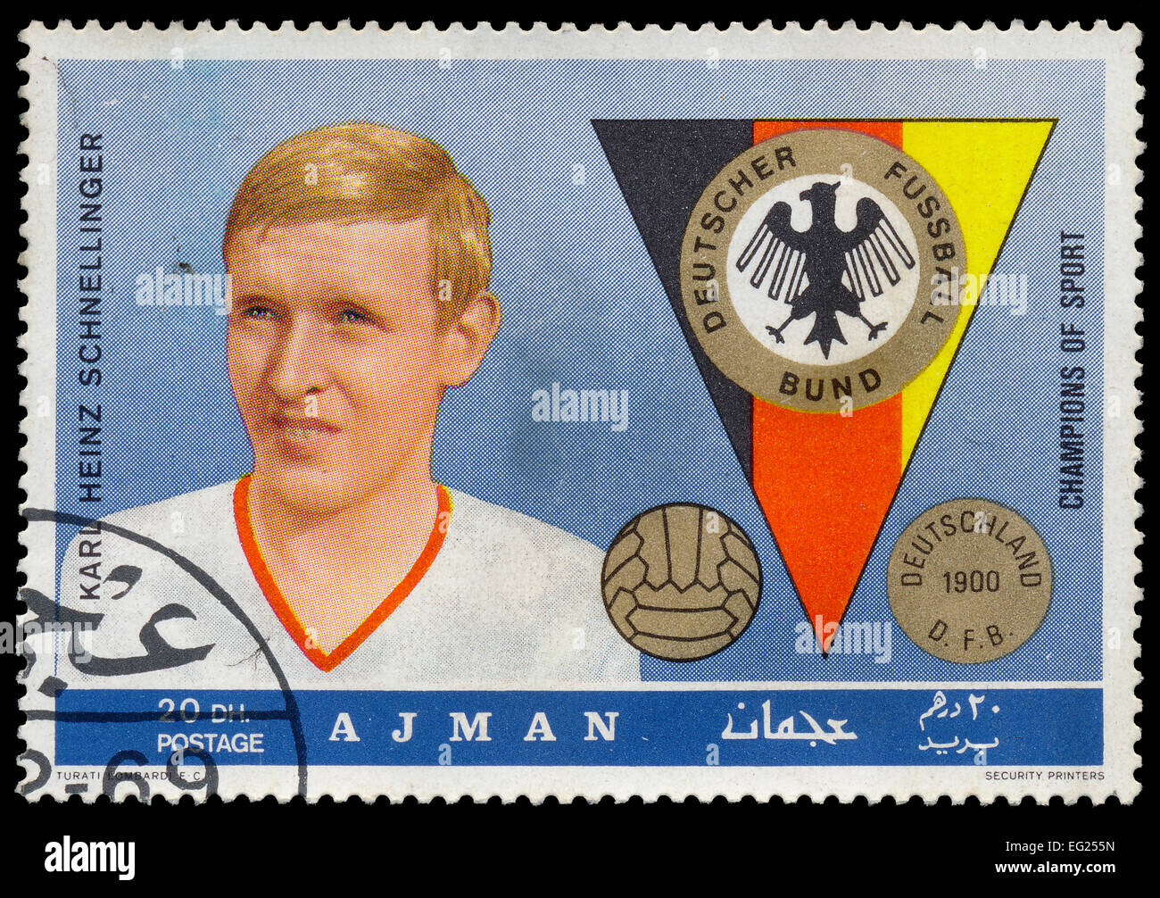 AJMAN - CIRCA 1969: a postage stamp printed in Ajman one of the emirares of the United Arab Emirates showing an image of Karl He Stock Photo