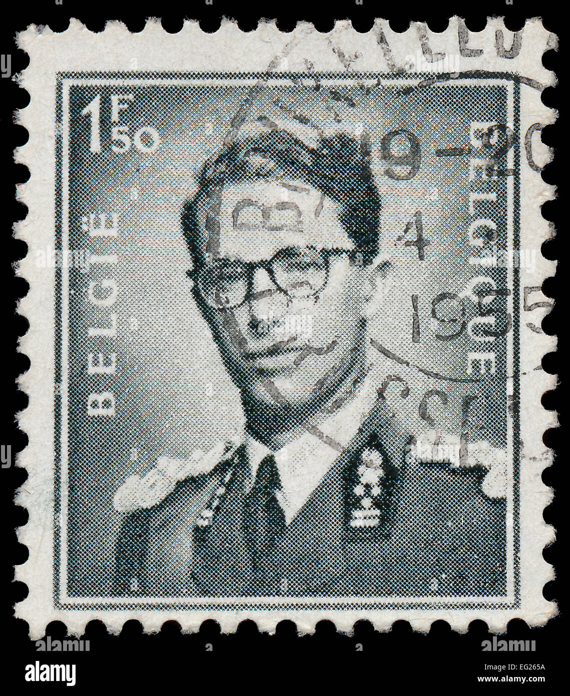 BELGIUM - CIRCA 1953: A stamp printed in Belgium shows portrait King Baudouin (1930-1993), circa 1953 Stock Photo