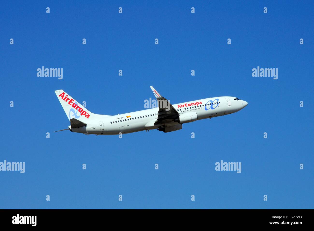 Air Europa Boeing 737-800 taking off against a blue sky Stock Photo