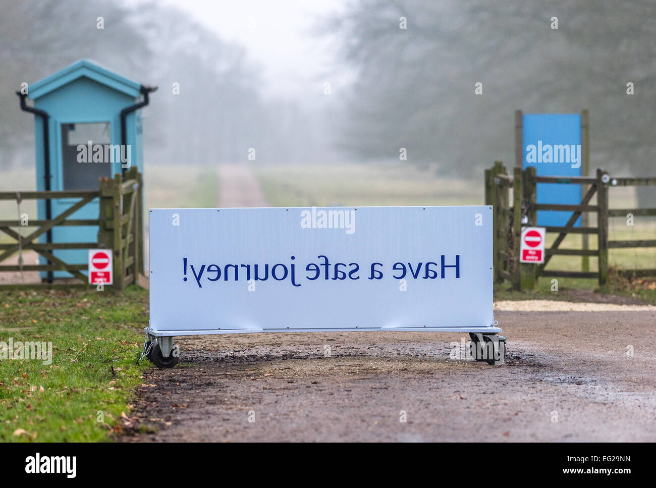 Mirror image, Have a safe journey sign Stock Photo Alamy