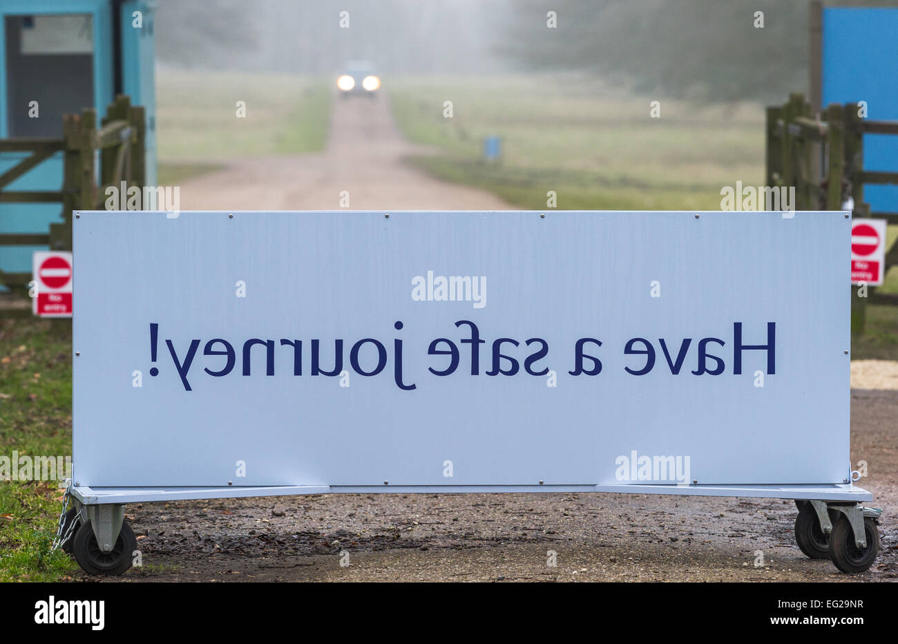 Mirror image, Have a safe journey sign Stock Photo Alamy