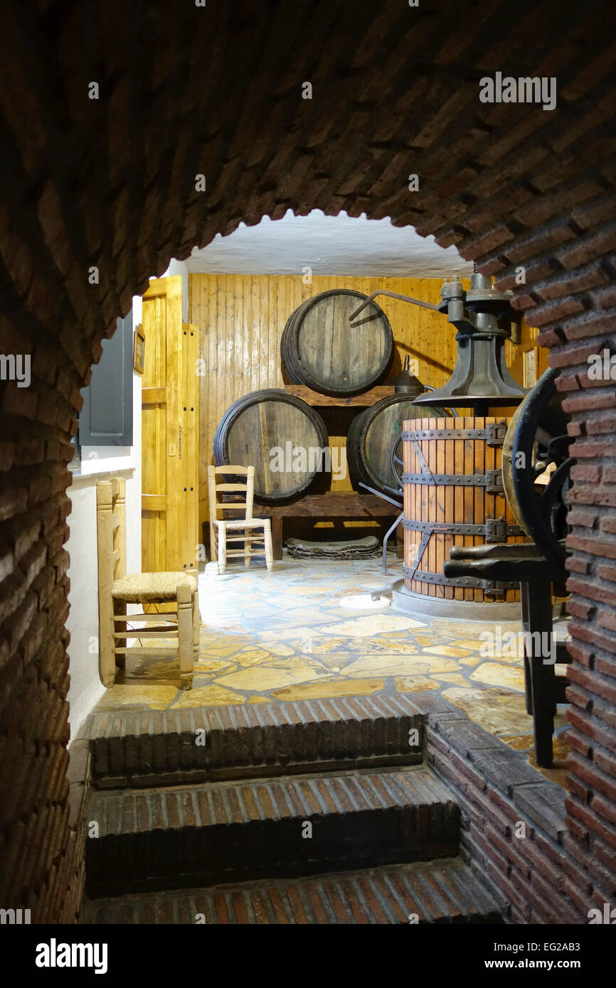 The bodega, vintage wine making equipment on display at Ethnological