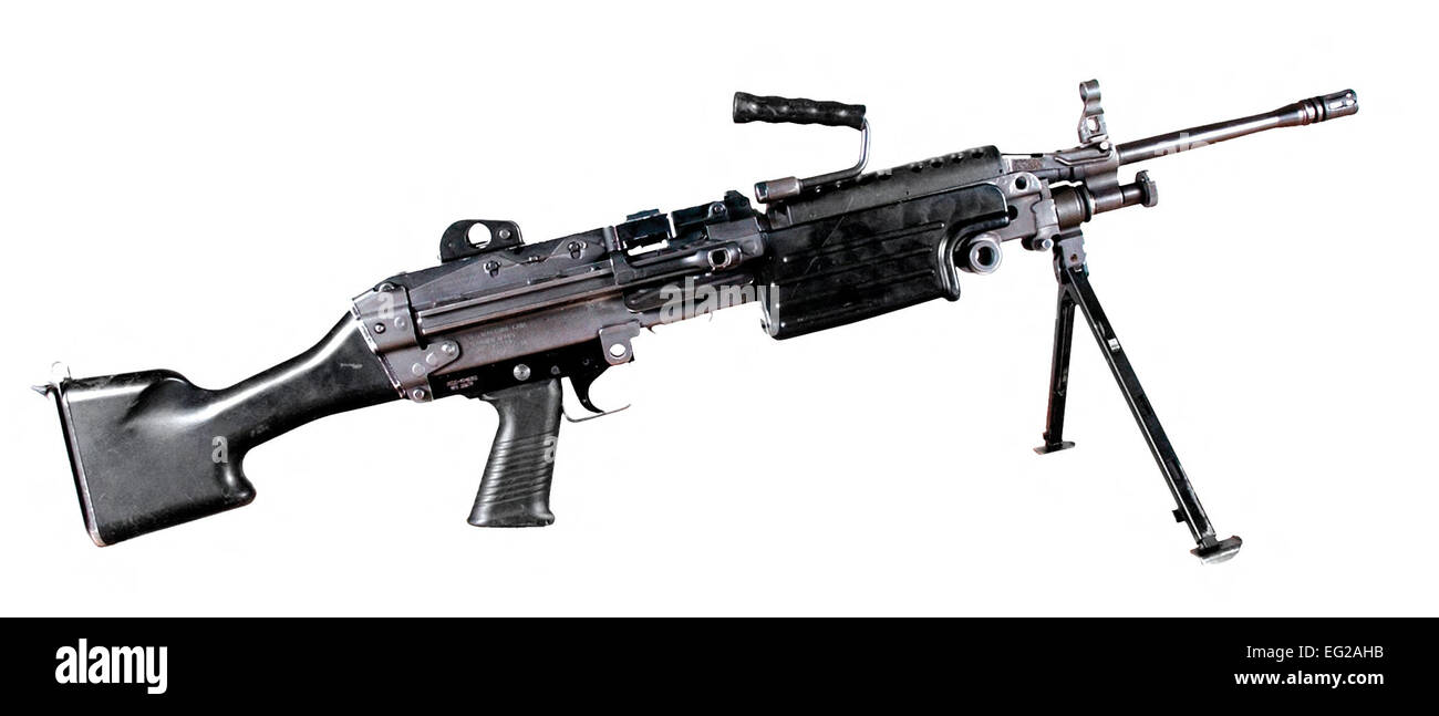 M249 Automatic Rifle Primary function: Anti-personnel and light materiel targets. Length: 40.75 in. Weight: 17 lbs. with bipod and tools. Caliber: 5.56 mm NATO. Maximum effec- tive range: Area target: 600 meters; point target: 800 meters. Cyclic rate of fire: 850 rounds per minute. Stock Photo