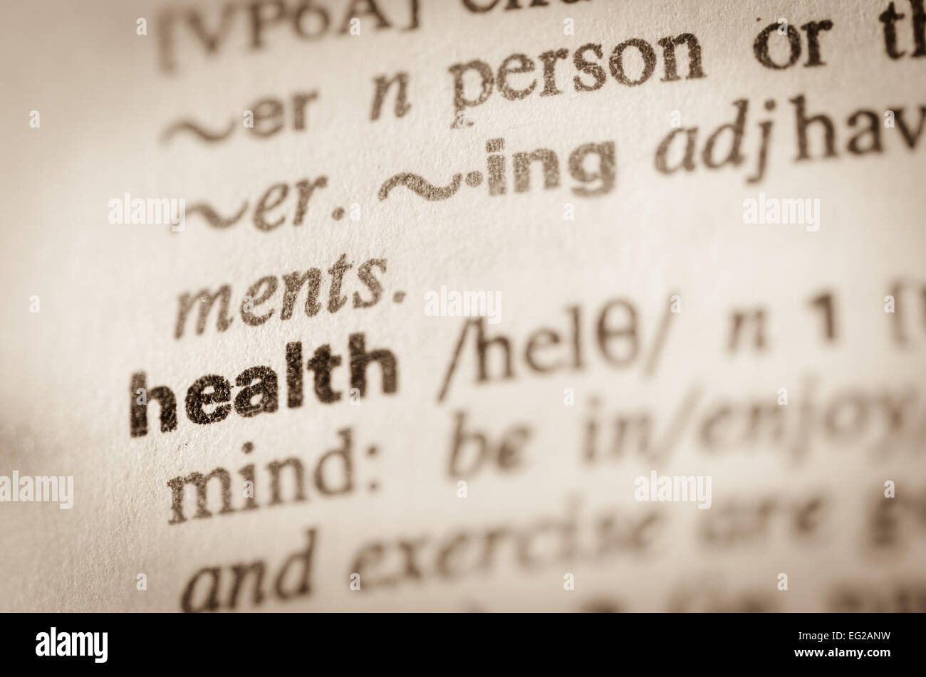 Definition of word health in dictionary Stock Photo Alamy