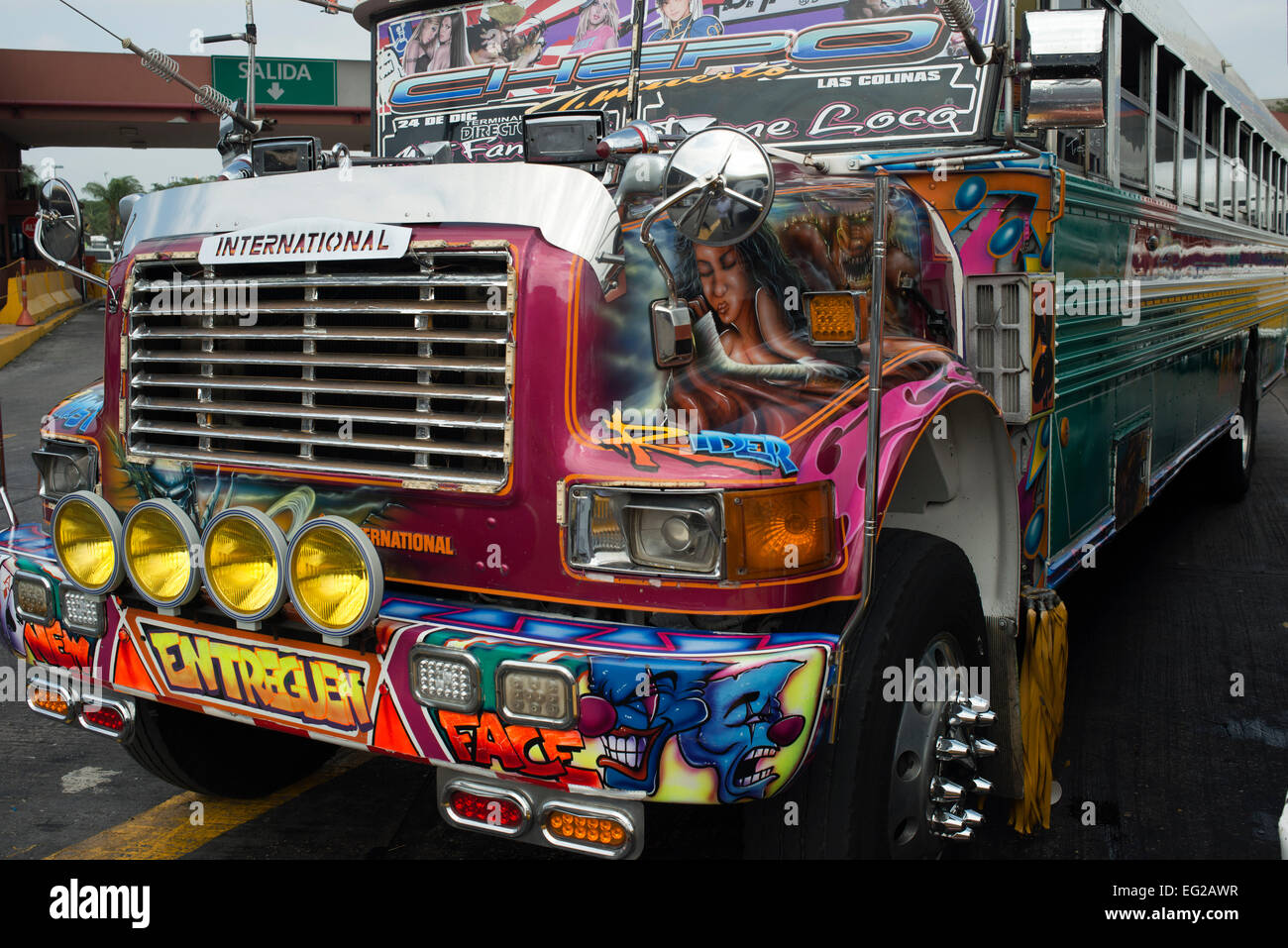 BUS RED DEVIL DIABLO ROJO PAINTED BUS PANAMA CITY REPUBLIC OF PANAMA